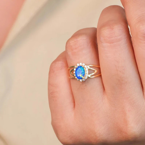 Philip Jones Anello opale blu sintetico : Philip Jones