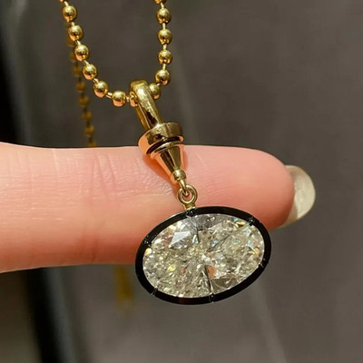 Oval Simulated Pendant Charm 3ct East West Black Bezel Gold Setting Pendant Her