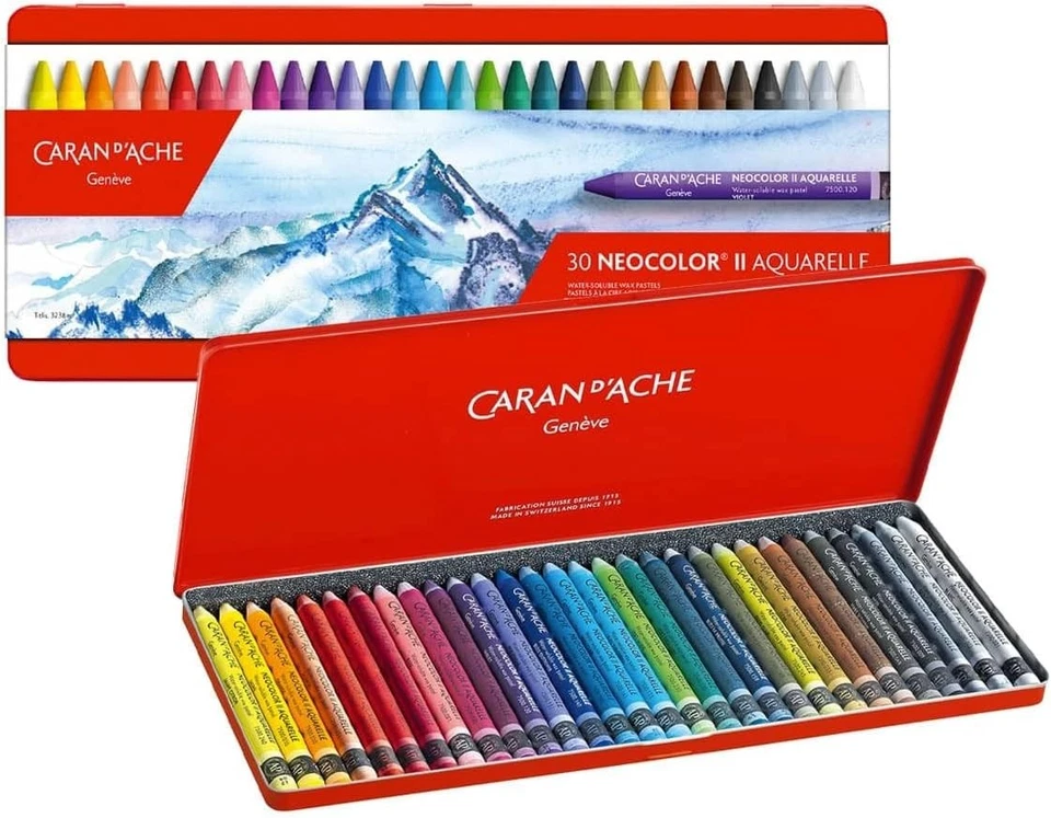 Caran D'Ache Neocolor II Watersoluble Watercolor Chalk, 30 Colors, Pack of 1
