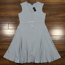 Lauren Ralph Lauren Size 1X Blue White Striped Sleeveless Raneyin Dress Lace Up