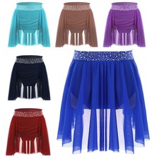 Kids Girls Ballet Irregular Asymmetric Ruched Skirt Chiffon Training Sparkly