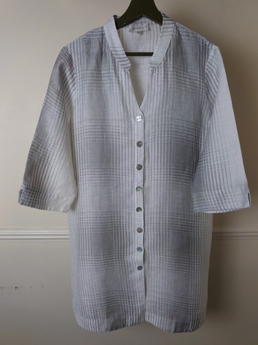 Sahara White Grey Check Linen Crinkle Shirt Tunic Oversized Size M/L - Picture 2 of 15