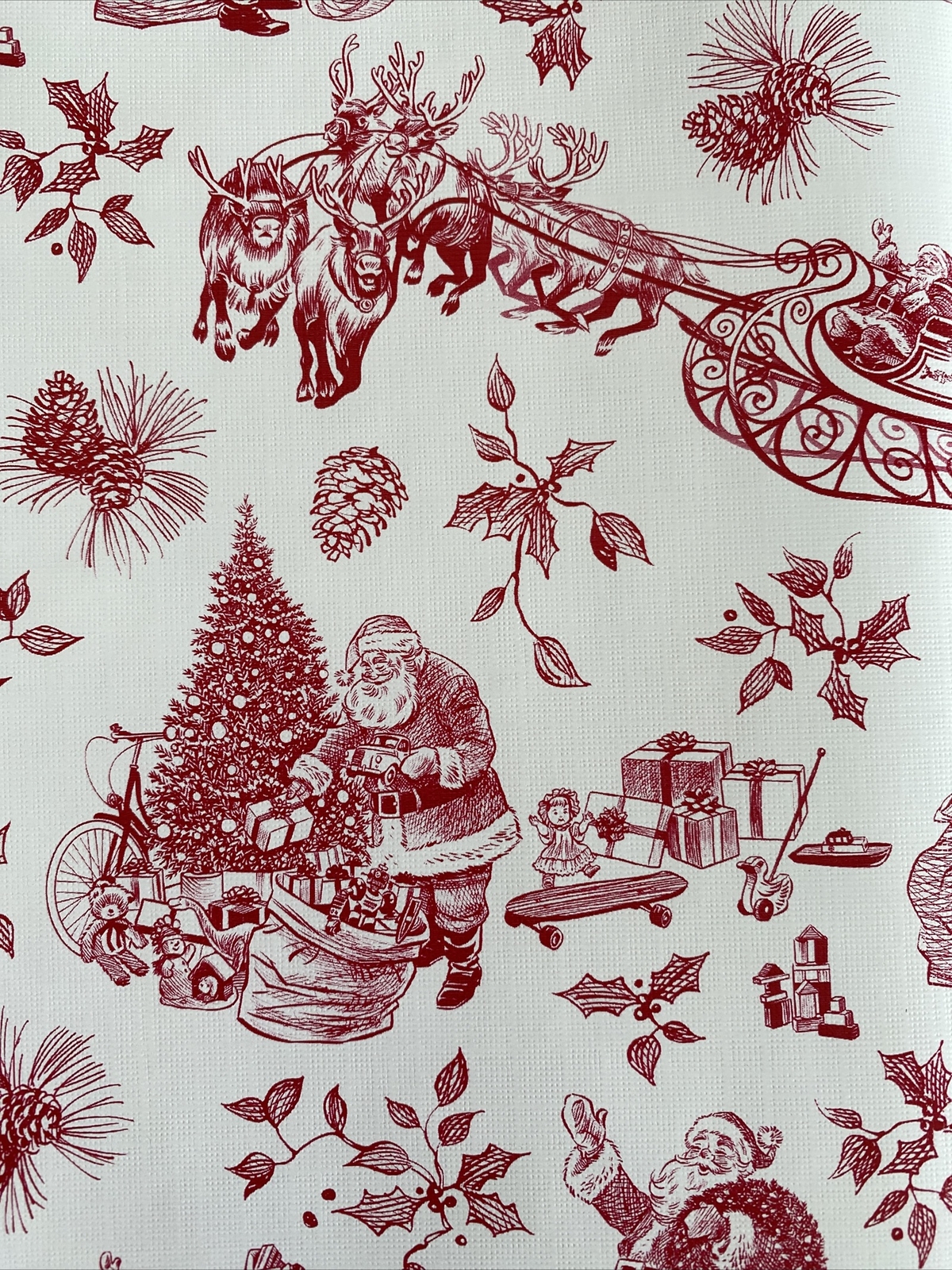 Santa Toile Flat Wrapping Paper Gift Wrap 30 Inches x 30 Inches Christmas Crafts