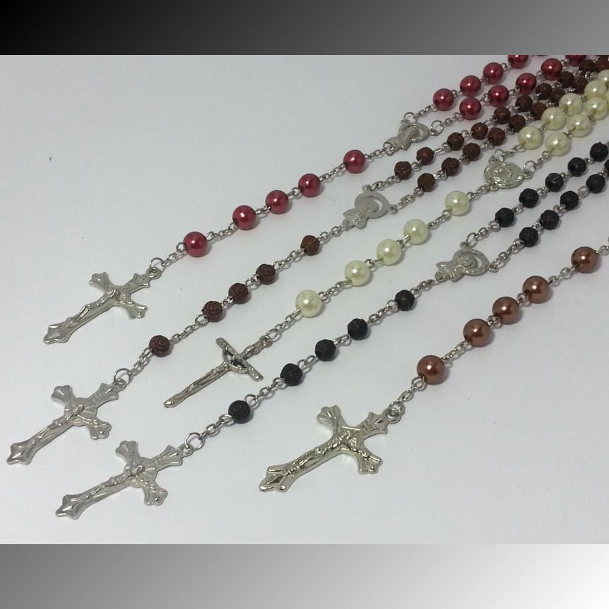 Katholischer Rosenkranz Halskette - Holz Kreuz Mit Jesus Medaille