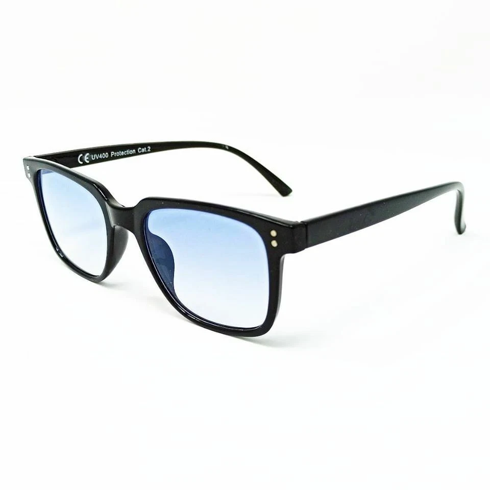 Occhiali da sole uomo donna nero lucido lenti blu sfumato Pif wear