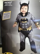 NWT Infant 0-6 Months Batman Muscle Costume Padded Jumpsuit Cape Belt Cuffs DC
