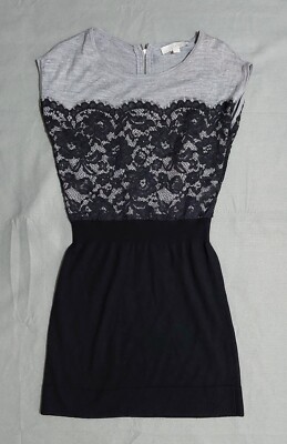 Ann Taylor LOFT Black Gray Wool Blend Lace Cap Sleeve Sweater Dress Sz Small P
