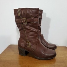 Women's GH Bass Bess Brown Faux Leather Zip Up Strap Boots 4629-200 Size 6.5 M
