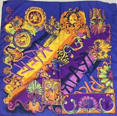 Vtg Gianni Versace Blue Atelier Print Silk Scarf | eBay