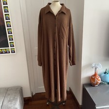 SHEIN Ladies size L Brown Button Down Stretch Shirt Style Modest Long Dresss.