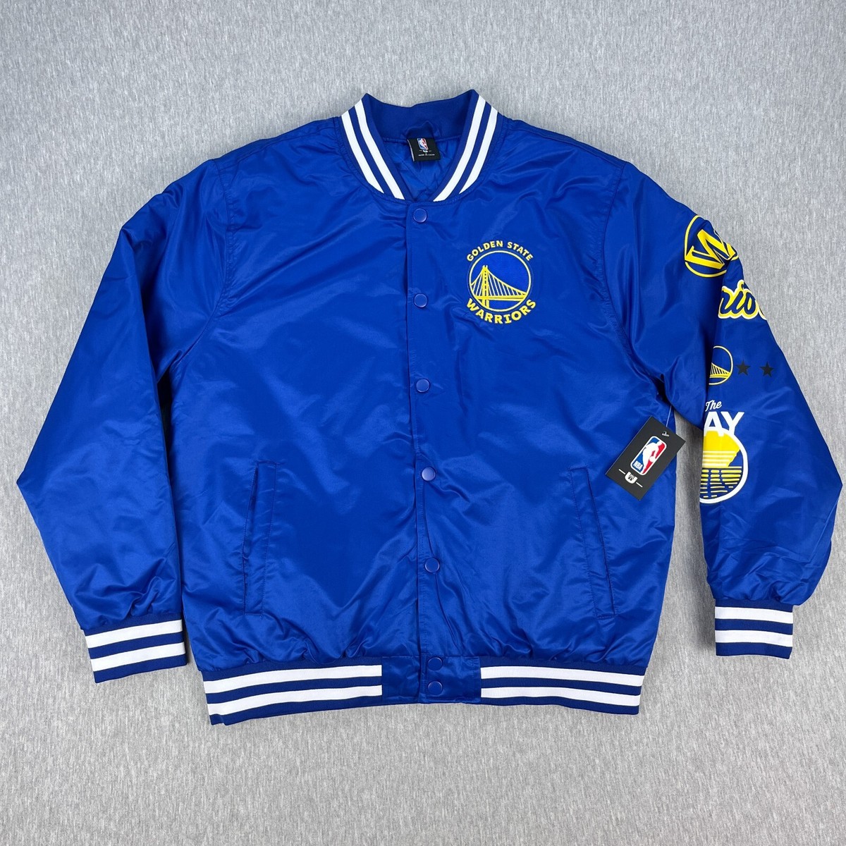WARRIORS ボンバージャケット 青　L Golden State Warriors Satin Bomber Jacket Mens L Royal Blue NBA