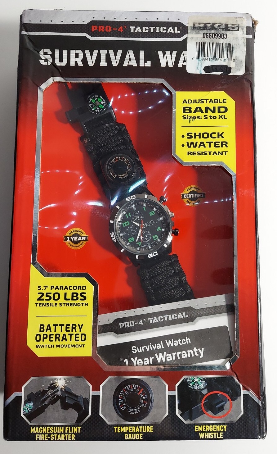 Pro4 Tactical 6 In 1 Survival Watch Paracord, Compass, Temp & More eBay