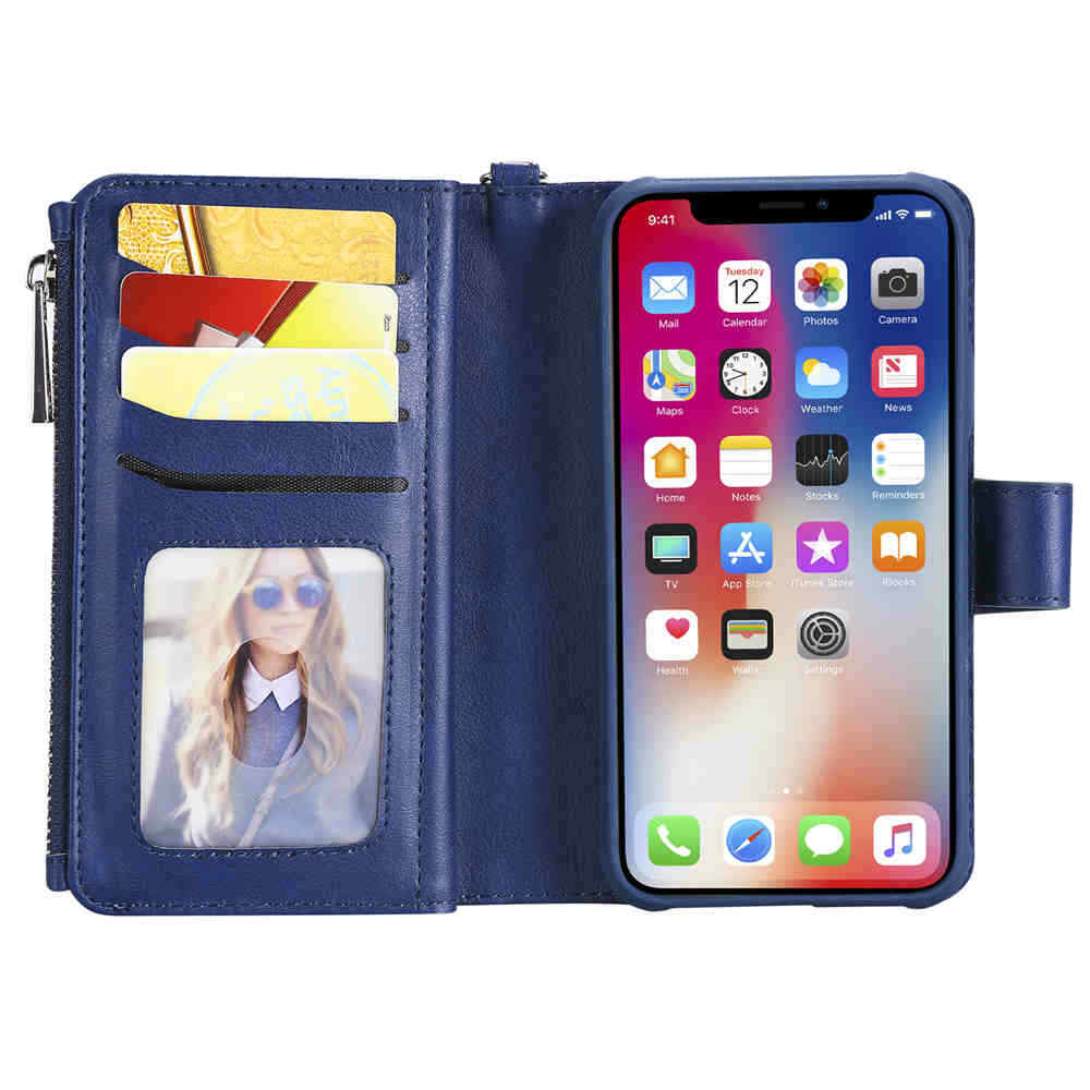 IPhone 8 Plus / 7 Plus Case - Detachable Folio Flip Wallet Phone Case - Custodia Classica Rimovibile Per Telefono A Portafoglio, 7 Scomparti Per Carte, 2 Tasche Per Denaro, Chiusura - Foto 4
