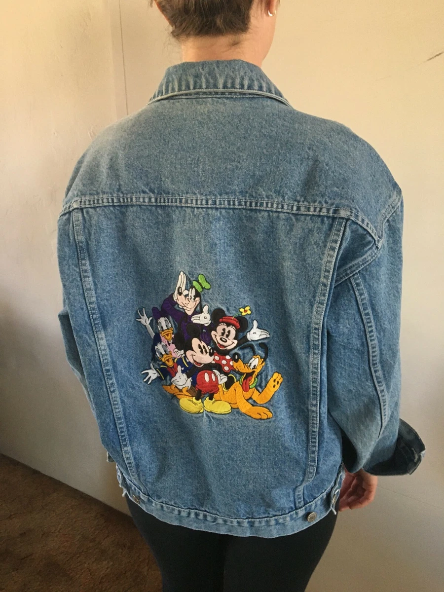 Vtg Disney Store Jean Jacket Embroidered Mickey Friends Minnie