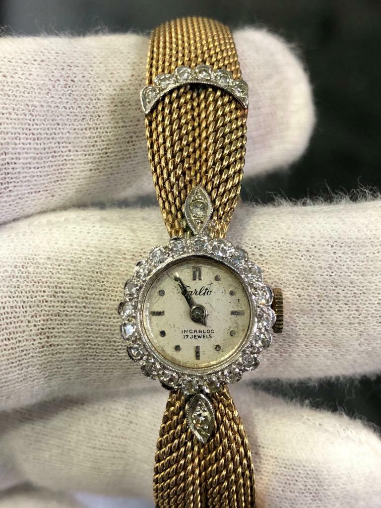 14k Yellow Gold Vintage Carlto Incabloc 17 Jewels Diamond  display picture 3