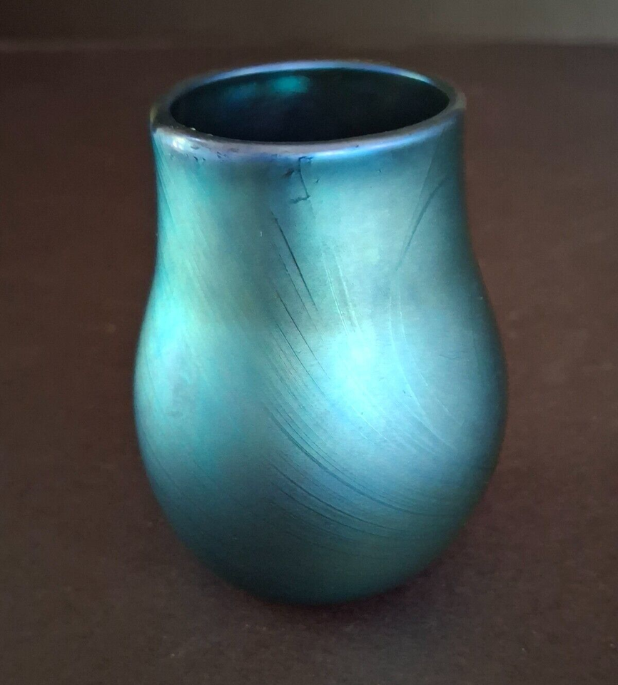 Charles Lotton Art Glass Miniature Blue Aurene Vase Excellent eBay