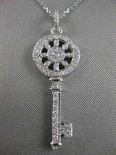 LARGE ESTATE .80CTW DIAMOND 14K WHITE GOLD HEART KEY PENDANT F/G VVS CHAIN 20160