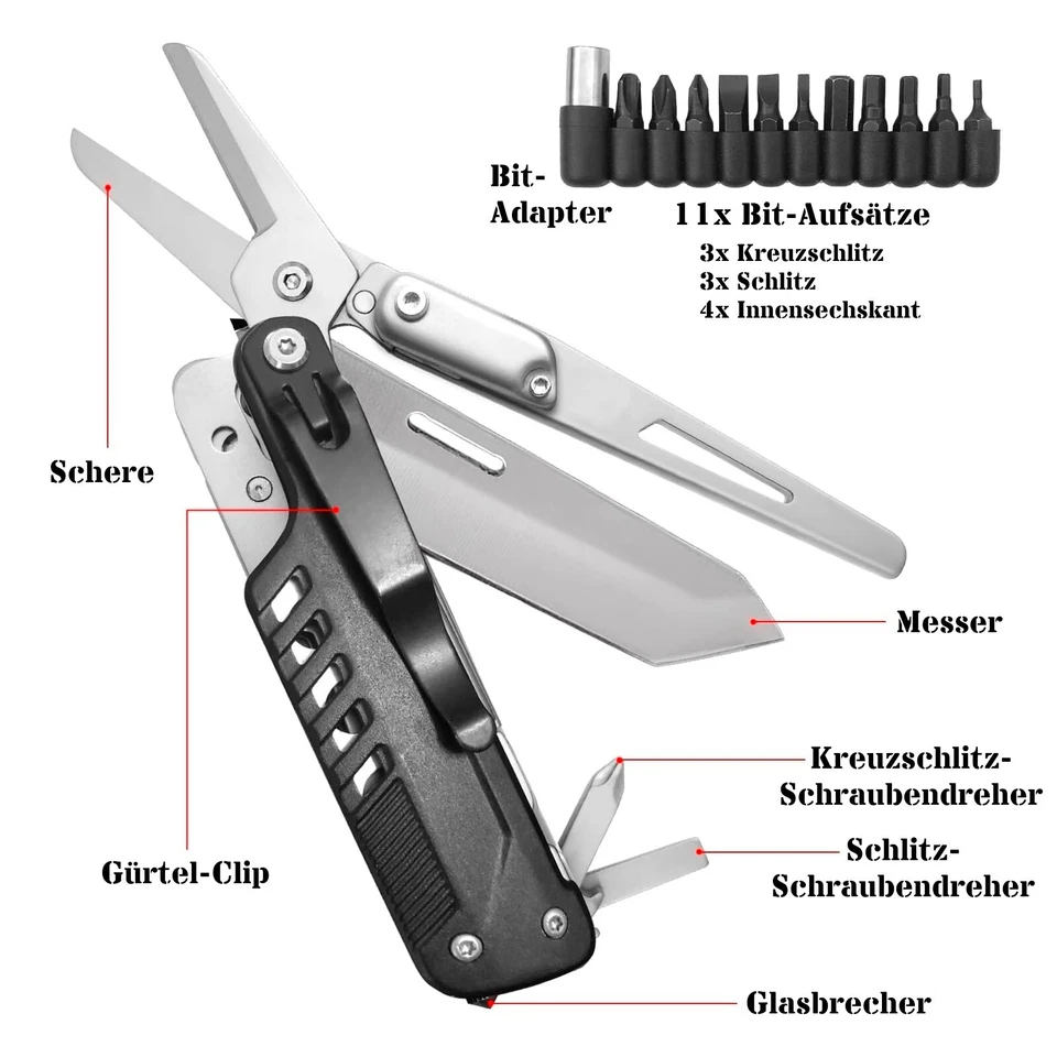 5+11 Funktionen Multitool Multifunktions-Taschenmesser Schweizer Messer Schere - Bild 3 von 4