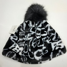 UGG Beanie Hat, Black  White Pattern w Pompom, Sz S/M Faux Fur, New