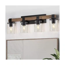 DUJAHMLAND Farmhouse Vanity Light Fixture, Industrial 4-Light Wood Wall Sconc...