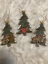 Rustic Wooden Christmas Tree Ornaments Set/3 8 Deer Red Bird Christmas Tree