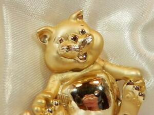 Fat Cat Brooch Vintage Gold Tone Cat Figurine Brooch