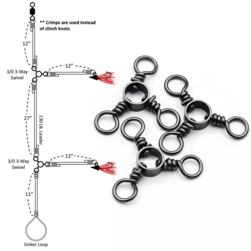25-100PC 3 Way Swivel Fishing Tackle for Catfish Rig Trolling Line Connector - Picture 1 of 25