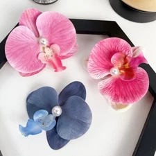 5X Flower Beaded Hair Clip Fairy Sweet Phalaenopsis Pearl Duckbill Hairpin Decor