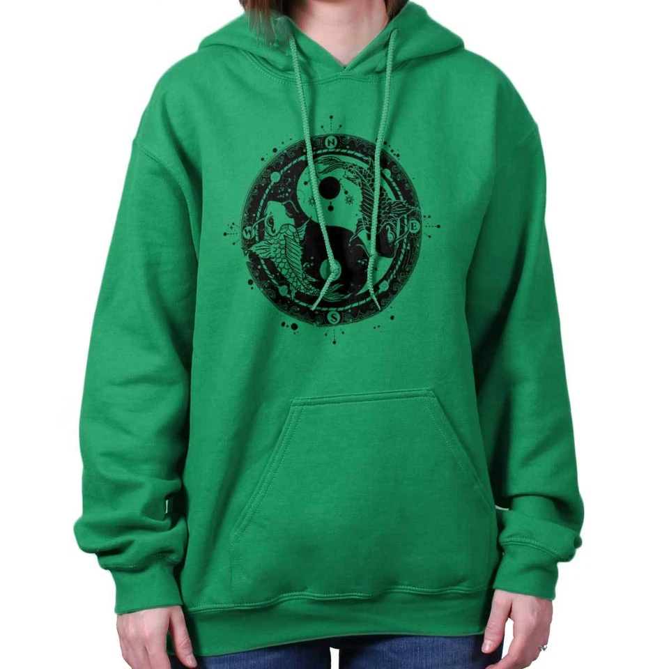 Yin Yang Japanese Koi Fish Geometric Compass Hoodie Hooded Sweatshirt Men Women - Image 4 of 4
