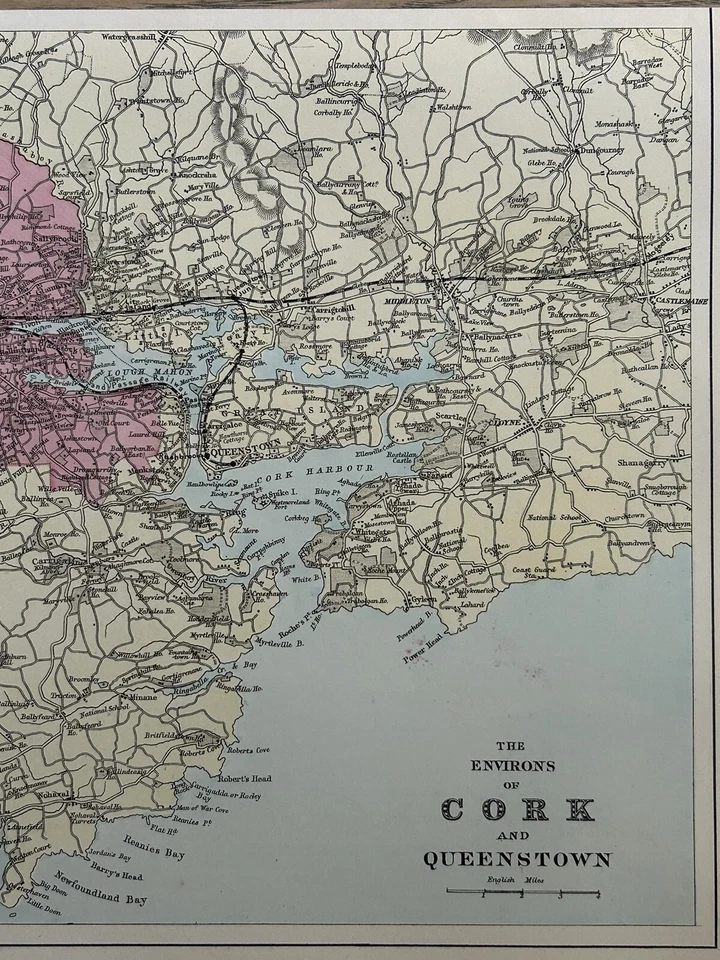 1885 Cork Hand Coloured Original Antique Map by G.W. Bacon Foto 3 de 3