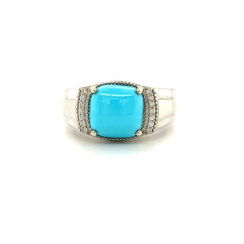 Vintage Signed Sterling D'Joy Facet Turquoise with Zircon Accent Ring Band sz 10
