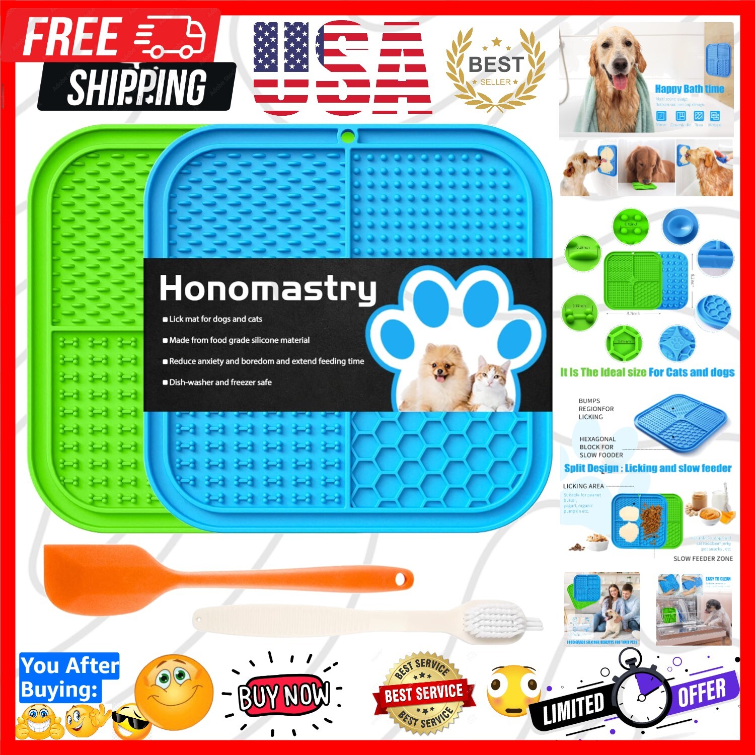 Silicone Dog Lick Pad with Suction Cups for Anxiety Relief & Grooming