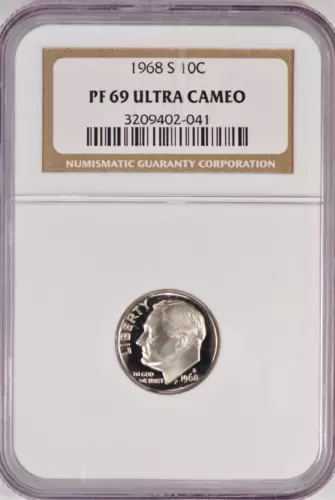 1968 S Roosevelt Dime Proof NGC PF 69 ULTRA CAMEO PR69DCAM Frosty Coin 10C
