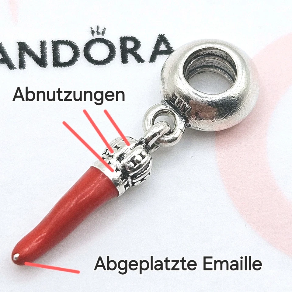 Pandora Charm mit Makel! "Red Corno-Glückshorn" 791361 Rote Emaille Silber  - Bild 2 von 3
