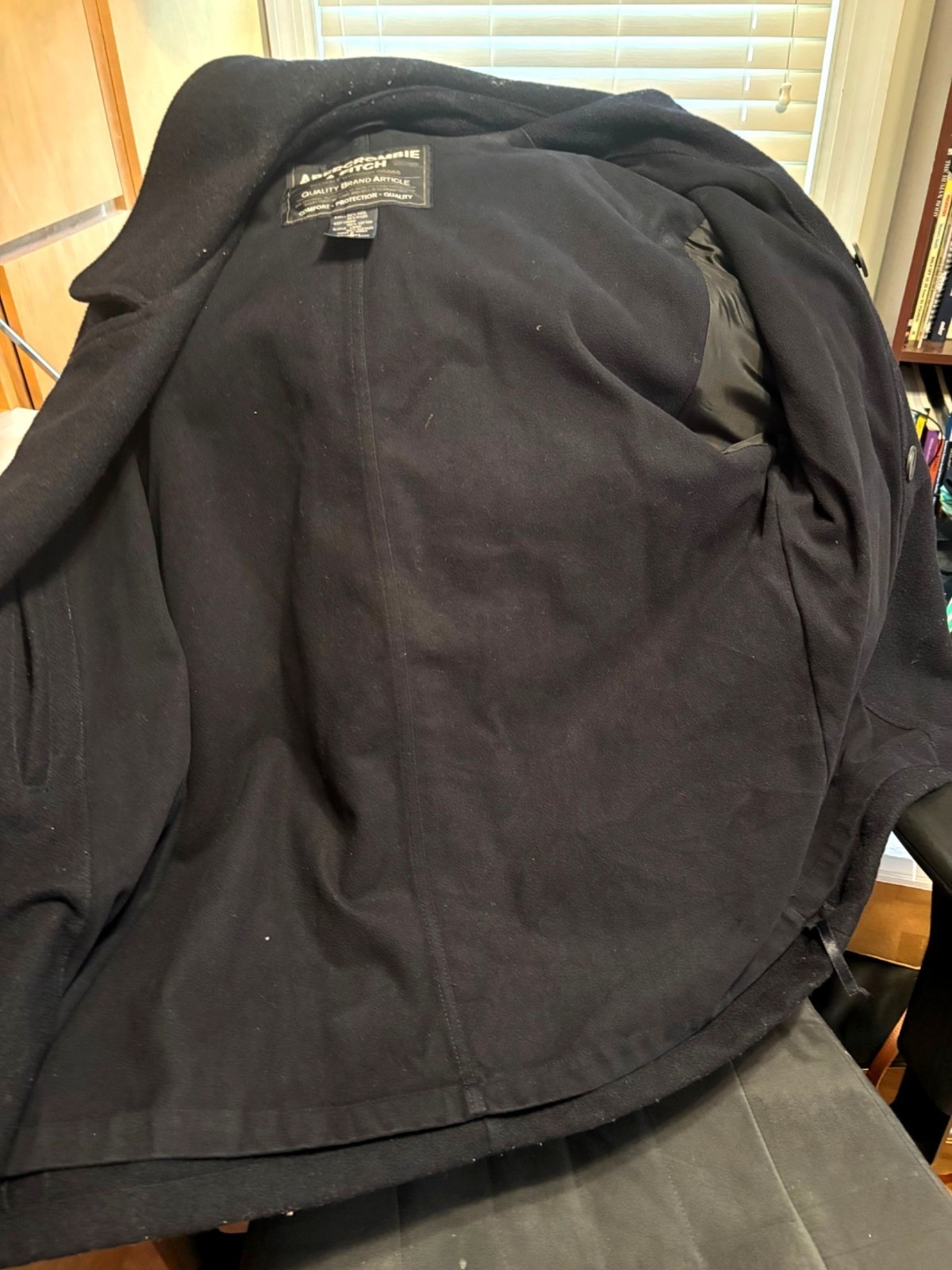 Abercrombie & Fitch Mens Double Breasted Peacoat Black Sz Medium Wool Blend Work