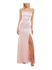 B DARLIN Womens Dress Pink Formal Lace-up Back High Side Slit Juniors 12