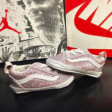 VANS US 2 Baby/Toddler Low Top Lace-Up Synthetic Sneaker Pink/White Glitter