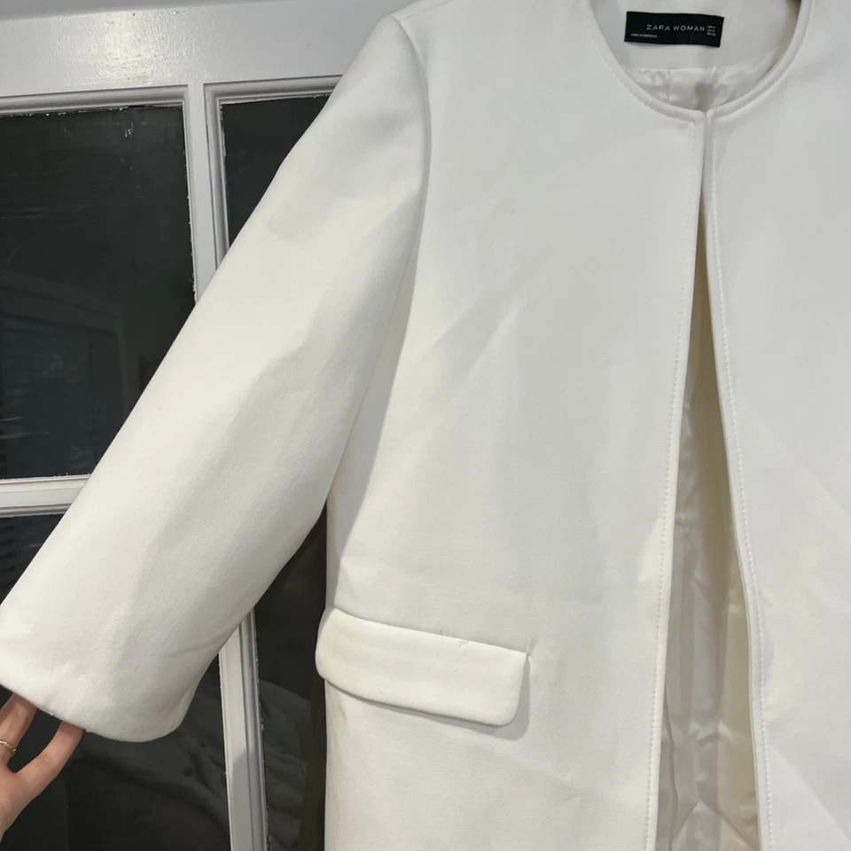 Hermoso Cárdigan Blazer/Chaqueta Mujer Zara Blanco Talla M Foto 2 de 4