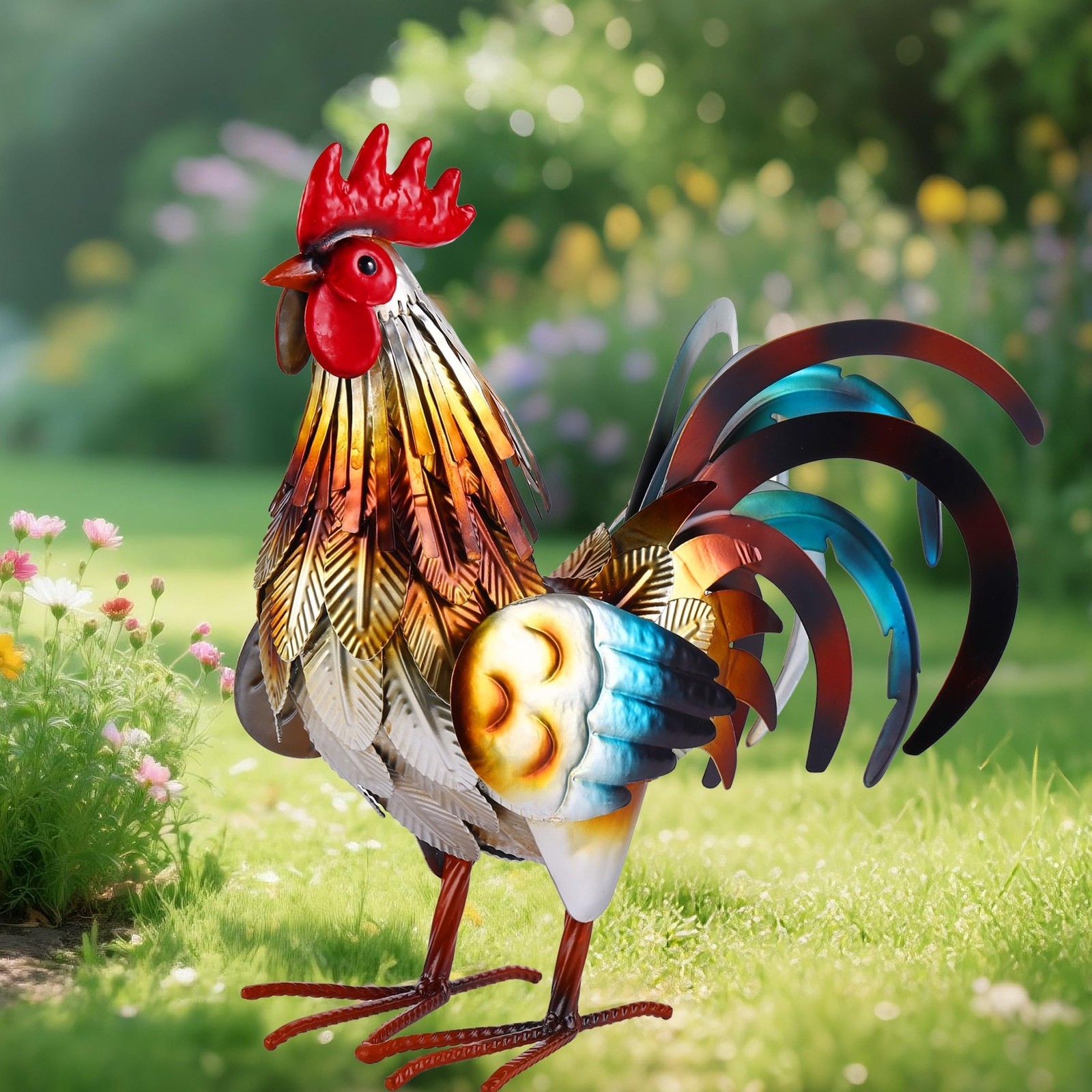 Rooster Garden Statue Outdoor Chicken Sculpture Yard Art for Patio or Kitchen Decor