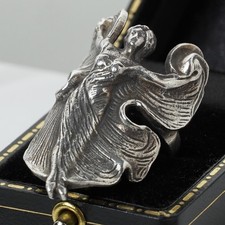 Antique Art Nouveau Goddess Figural Woman Sterling Silver Ring Size M / 6