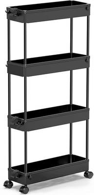 4 Tier Slim Rolling Storage Cart Narrow Organizer Utility Shelf Black for Kitche
