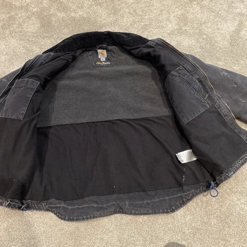 Carhartt Full Swing Jacket Faded Black Fleece Lined Distressed Workwear Men’s L