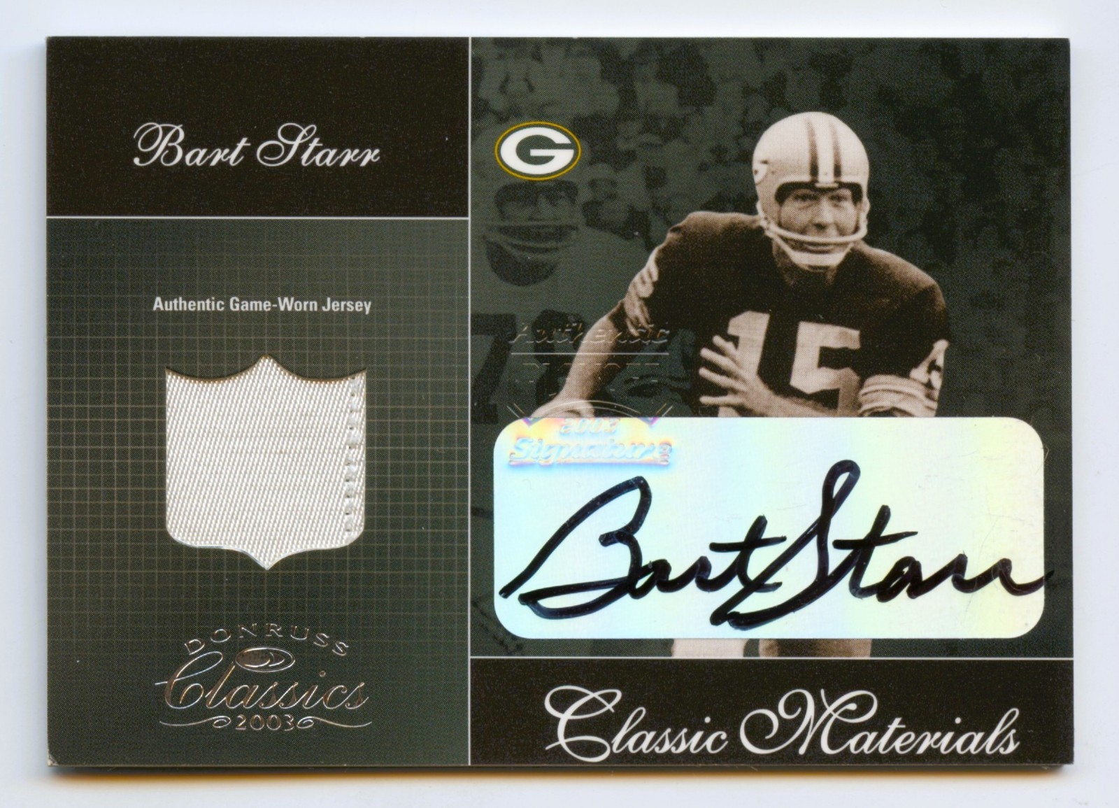 BART STARR 2003 DONRUSS CLASSICS MATERIALS PATCH AUTO AUTOGRAPH /50 *GAME-USED*
