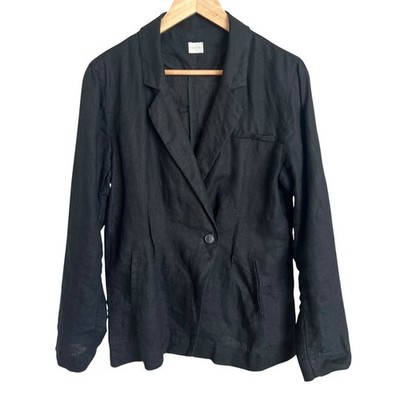 Poetry 100% Linen Black Single Button Blazer Jacket SZ 10 Office Career Work