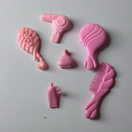 Doll Accessories Barbie Pink  Vintage Vanity Set Comb Mirror Hairdryer Perfume