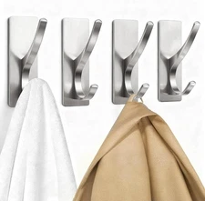 pickpiff Self Adhesive Coat Hooks for Hanging: Heavy 4 Pack, Brushed Nickel 