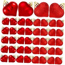 48 Pieces Valentine's Day Heart Ornaments, Heart Shaped Decor, Hearts Red