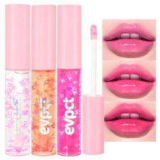 evpct 3Pcs Clear Color Changing PH Tinted Lip Gloss Sets for Women, Pink Mood...