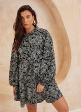 In The Style x Black Paisley Puff Sleeve Shirt Dress - Size 22 - LB 583