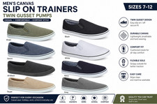 Mens Canvas Slip On Trainers Twin Gusset Casual Pumps Plimsolls Shoes